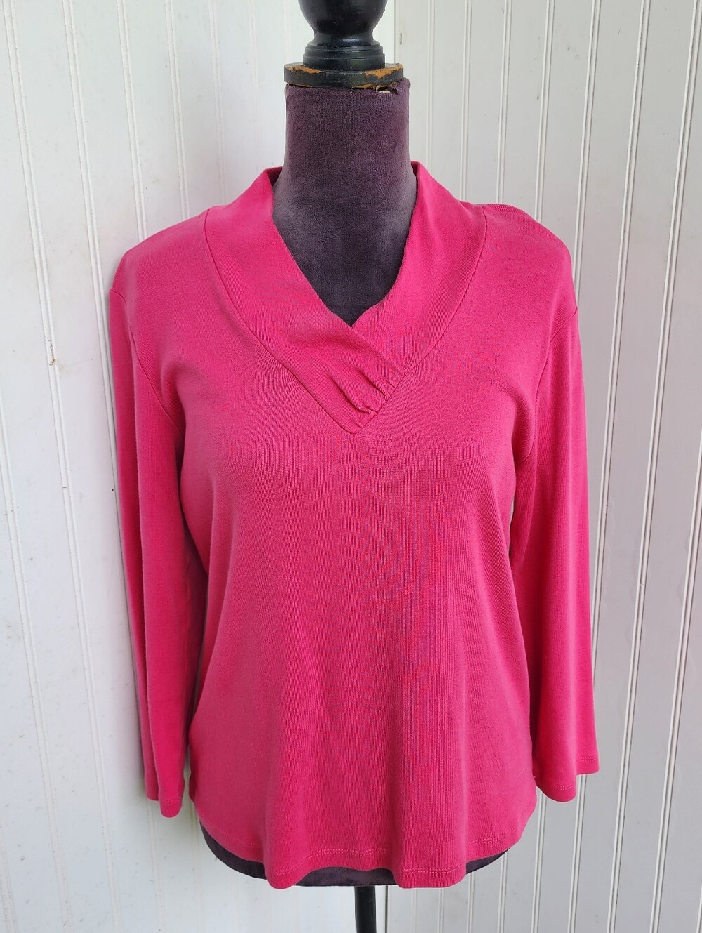 Rafaella Studio Womens Pink Pullover Top T-Shirt V-Neck 3/4 Sleeve 100% Cotton M
